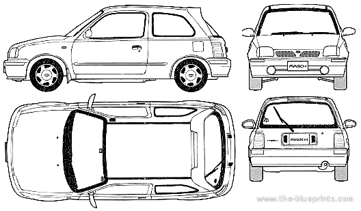 Nissan Micra 3-Door (2000) - Ниссан - чертежи, габариты, рисунки автомобиля