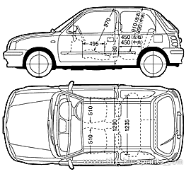 Nissan Micra 3-Door (2001) - Ниссан - чертежи, габариты, рисунки автомобиля