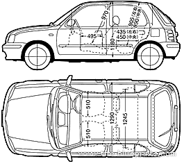 Nissan Micra 5-Door (2001) - Ниссан - чертежи, габариты, рисунки автомобиля