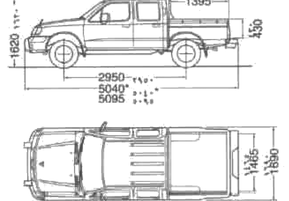 Nissan Pick-up 4x2 Double Cab - Ниссан - чертежи, габариты, рисунки автомобиля