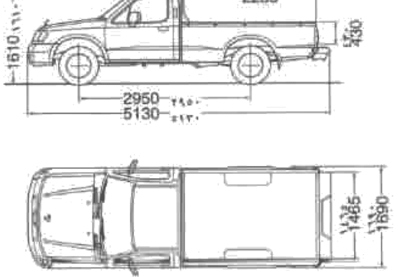 Nissan Pick-up 4x2 Long Bed - Ниссан - чертежи, габариты, рисунки автомобиля