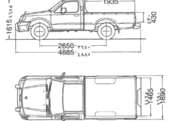Nissan Pick-up 4x2 Regular Bed - Ниссан - чертежи, габариты, рисунки автомобиля