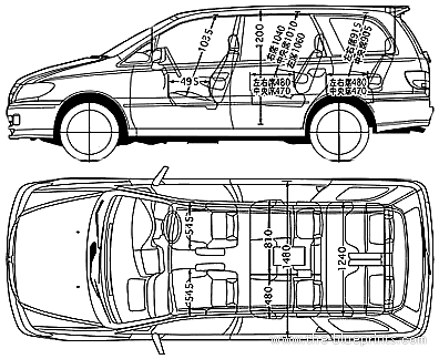 Nissan Presage (2002) - Ниссан - чертежи, габариты, рисунки автомобиля
