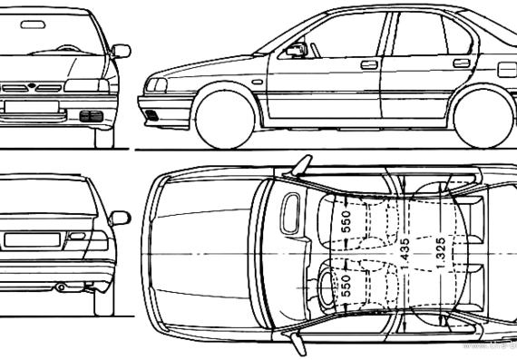 Nissan Primera 4-Door (1995) - Ниссан - чертежи, габариты, рисунки автомобиля