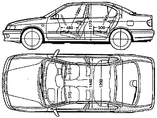 Nissan Primera 4-Door (2000) - Ниссан - чертежи, габариты, рисунки автомобиля