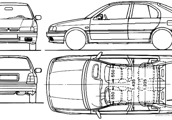 Nissan Primera 5-Door (1995) - Ниссан - чертежи, габариты, рисунки автомобиля