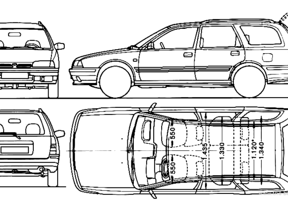 Nissan Primera Estate (1995) - Ниссан - чертежи, габариты, рисунки автомобиля