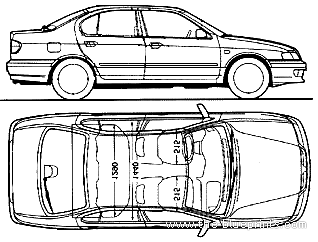 Nissan Primera P11 4-Door (1998) - Ниссан - чертежи, габариты, рисунки автомобиля