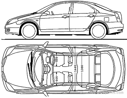 Nissan Primera P12 4-Door (2005) - Ниссан - чертежи, габариты, рисунки автомобиля
