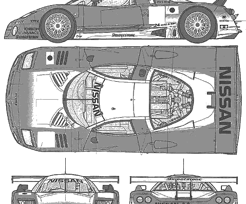Nissan R390 GT 1 - Ниссан - чертежи, габариты, рисунки автомобиля
