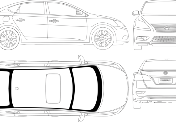 Nissan Sentra (2013) - Ниссан - чертежи, габариты, рисунки автомобиля