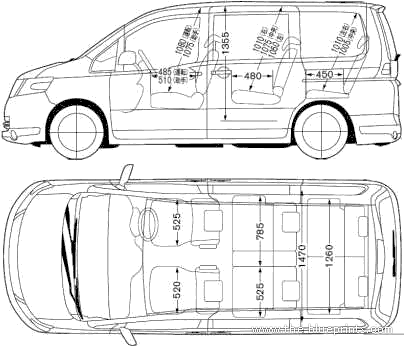 Nissan Serena (2005) - Ниссан - чертежи, габариты, рисунки автомобиля