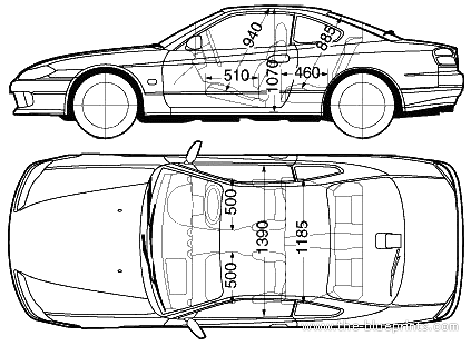 Nissan Silvia S15 (1998) - Ниссан - чертежи, габариты, рисунки автомобиля