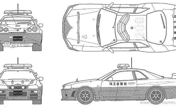 Nissan Skyline GT-R Patrolcar Saitama Kenkei (BNR34) - Ниссан - чертежи, габариты, рисунки автомобиля