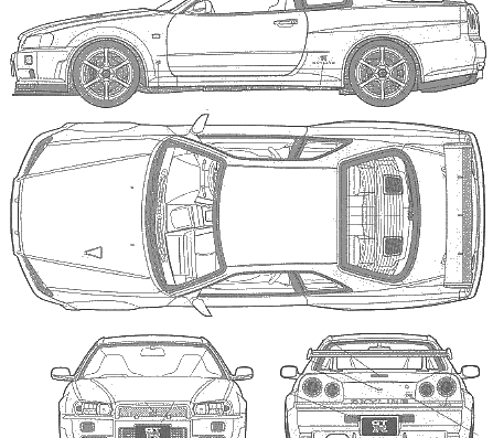 Nissan Skyline GT-R R34 Group V-Spec II - Ниссан - чертежи, габариты, рисунки автомобиля