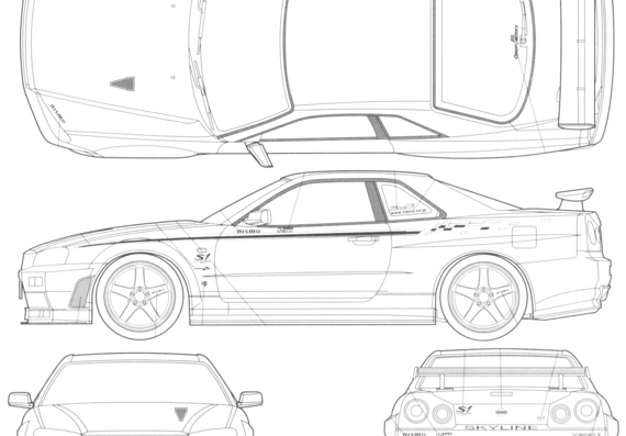 Nissan Skyline GT-R R34 S-tune - Ниссан - чертежи, габариты, рисунки автомобиля