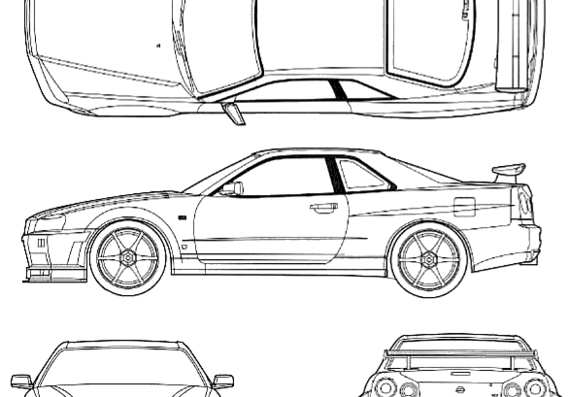 Nissan Skyline GT-R R34 V-Spec - Ниссан - чертежи, габариты, рисунки автомобиля