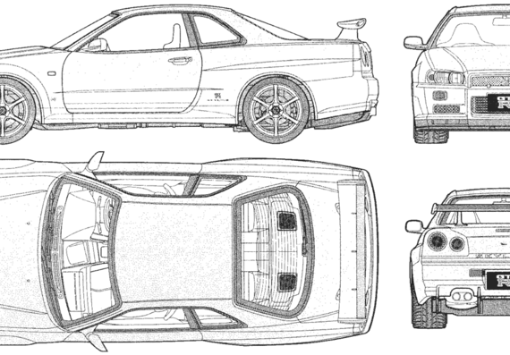 Nissan Skyline GT-R R34 V-Spec II - Ниссан - чертежи, габариты, рисунки автомобиля