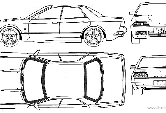 Nissan Skyline R32 4-Door (1990) - Ниссан - чертежи, габариты, рисунки автомобиля