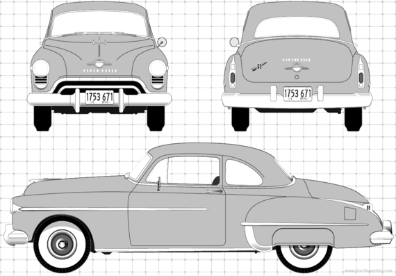 Oldsmobile 88 Club Coupe (1950) - Олдсмобиль - чертежи, габариты, рисунки автомобиля