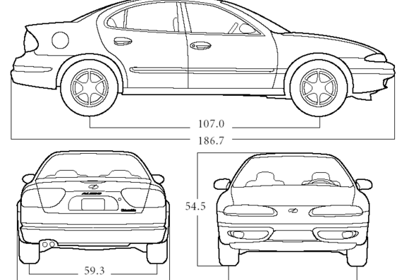 Oldsmobile Alero - Олдсмобиль - чертежи, габариты, рисунки автомобиля