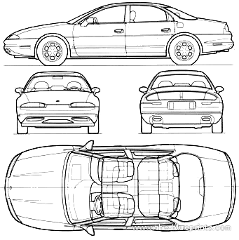 Oldsmobile Aurora (2000) - Олдсмобиль - чертежи, габариты, рисунки автомобиля