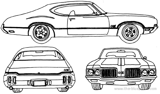 Oldsmobile Cutlass 442 (1970) - Олдсмобиль - чертежи, габариты, рисунки автомобиля