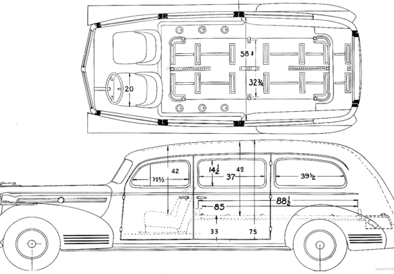 Oldsmobile Miller Hearse Model 4190 (1942) - Oldsmobile - drawings, dimensions, pictures of the car