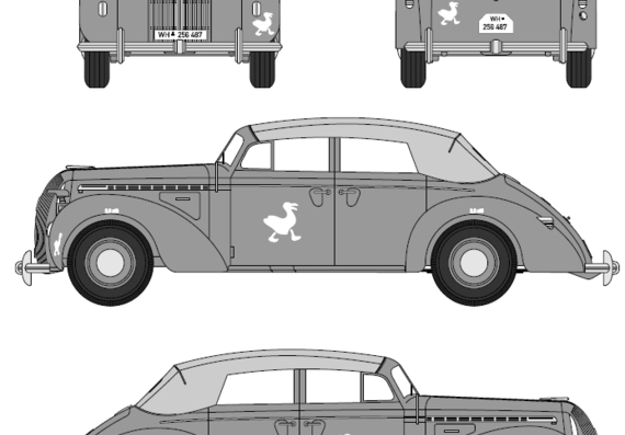 Opel Admiral Cabriolet Sedan (1939) - Опель - чертежи, габариты, рисунки автомобиля