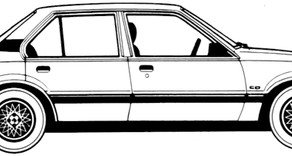 Opel Ascona C 4-Door 2.0 CD (1988) - Опель - чертежи, габариты, рисунки автомобиля