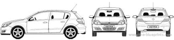 Opel Astra (2005) - Опель - чертежи, габариты, рисунки автомобиля