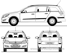 Opel Astra Caravan (2010) - Опель - чертежи, габариты, рисунки автомобиля