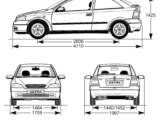 Opel Astra Coupe - Опель - чертежи, габариты, рисунки автомобиля