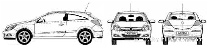 Opel Astra GTC (2005) - Опель - чертежи, габариты, рисунки автомобиля