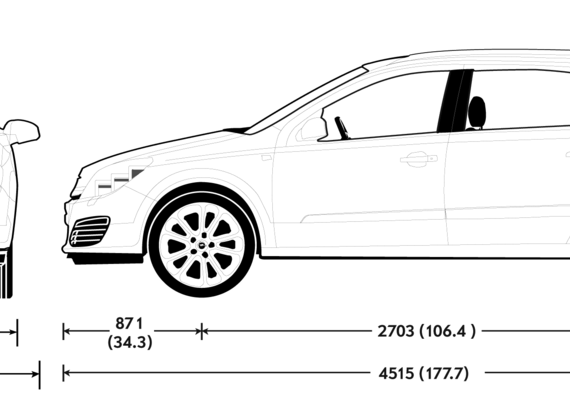 Opel Astra Stationwagon (2007) - Опель - чертежи, габариты, рисунки автомобиля