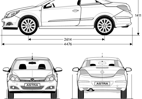 Opel Astra TwinTop - Опель - чертежи, габариты, рисунки автомобиля