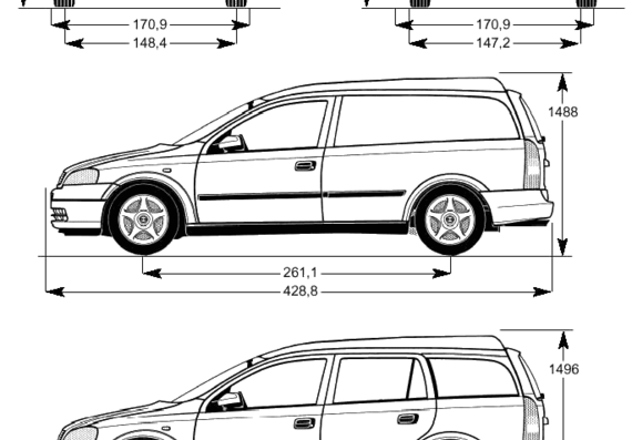 Opel Astra Van - Опель - чертежи, габариты, рисунки автомобиля