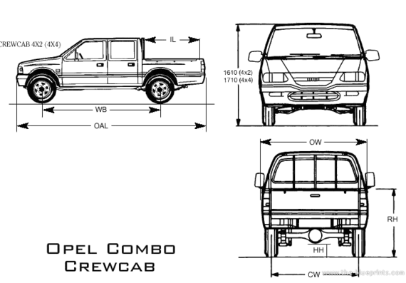 Opel Campo Crewcab - Опель - чертежи, габариты, рисунки автомобиля