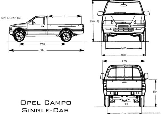 Opel Campo Singlecab - Опель - чертежи, габариты, рисунки автомобиля