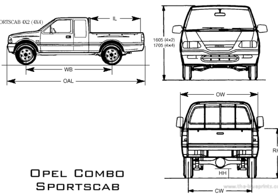 Opel Campo Sportscab - Опель - чертежи, габариты, рисунки автомобиля