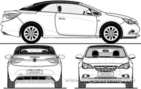 Opel Cascada (2013) - Опель - чертежи, габариты, рисунки автомобиля