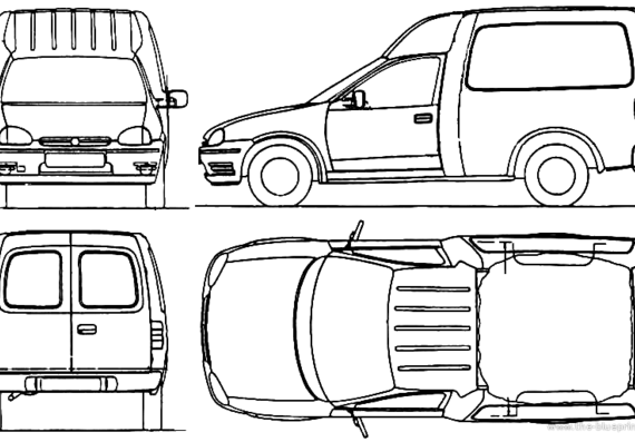 Opel Combo (1999) - Опель - чертежи, габариты, рисунки автомобиля