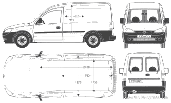 Opel Combo (2005) - Опель - чертежи, габариты, рисунки автомобиля