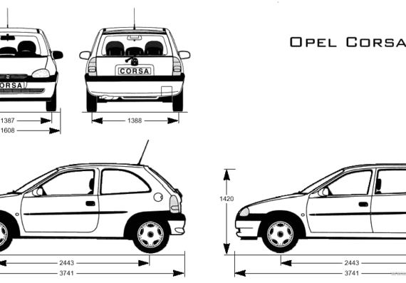 Opel Corsa 3-Door - Опель - чертежи, габариты, рисунки автомобиля
