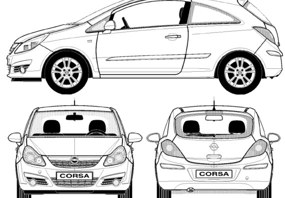 Opel Corsa 3-Door (2007) - Опель - чертежи, габариты, рисунки автомобиля