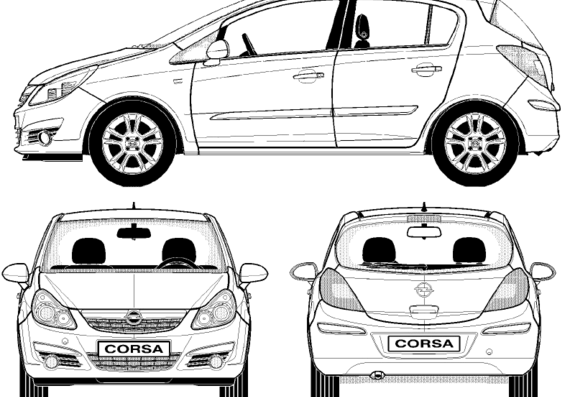 Opel Corsa 5-Door (2007) - Опель - чертежи, габариты, рисунки автомобиля