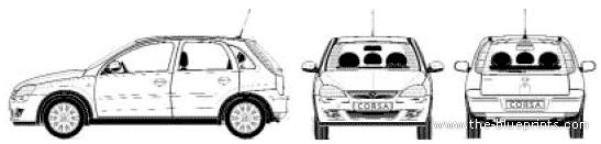 Opel Corsa 5-door (2005) - Опель - чертежи, габариты, рисунки автомобиля