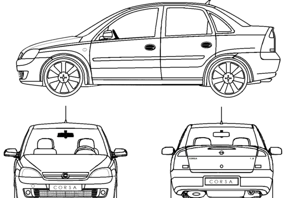 Opel Corsa C Sedan - Опель - чертежи, габариты, рисунки автомобиля
