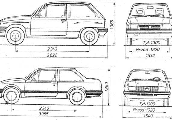 Opel Corsa and Corsa TR - Опель - чертежи, габариты, рисунки автомобиля