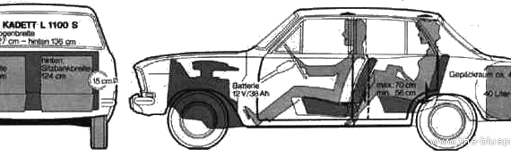 Opel Kaddet 1100S (1970) - Опель - чертежи, габариты, рисунки автомобиля